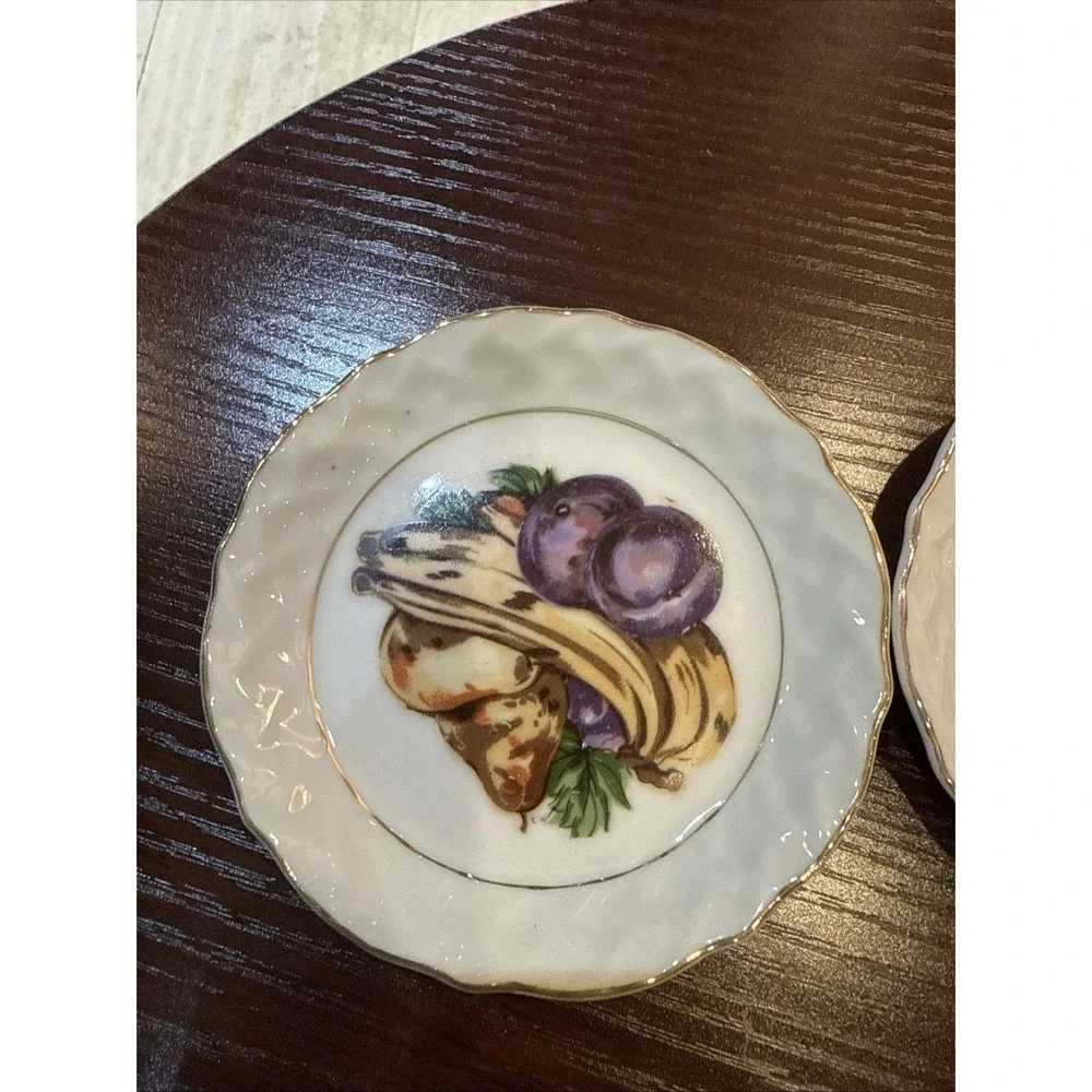 4 Schumann‎ Arzberg Bavaria Fruit Flower Saucer Plates Gold Trim VINTAGE RARE 4